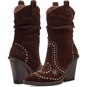 Brown Studded Western Boots Jessica Simpson LARNA Leather Suede NEW